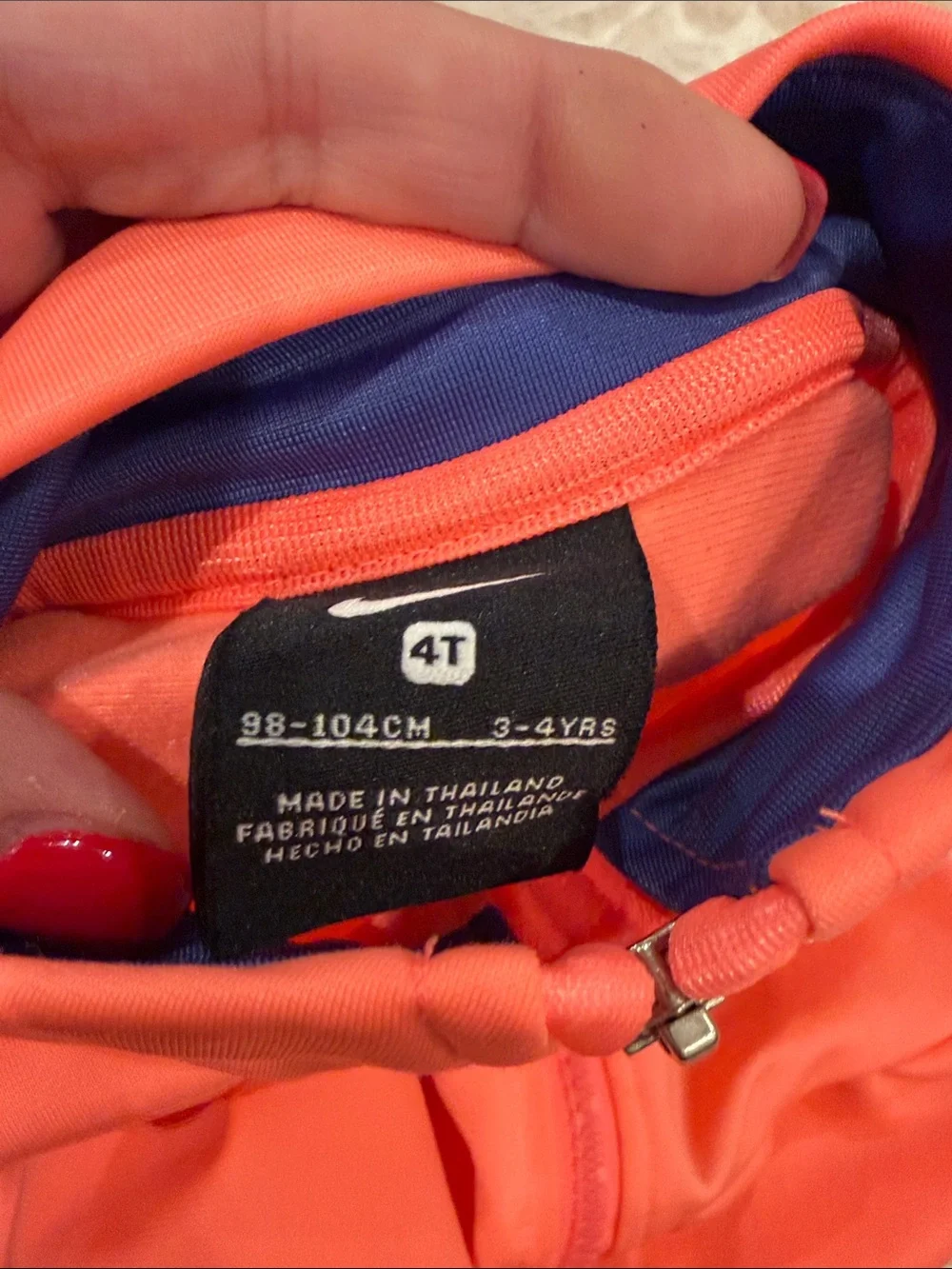 Nike Girls Coral Pink Full-Zip Puffer Jacket with Navy Logo